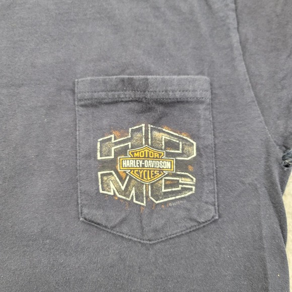 Harley Davidson‎ Shirt Mens Small Hanes Beefy T Blue Zips 45th Parallel Pocket - Picture 4 of 16